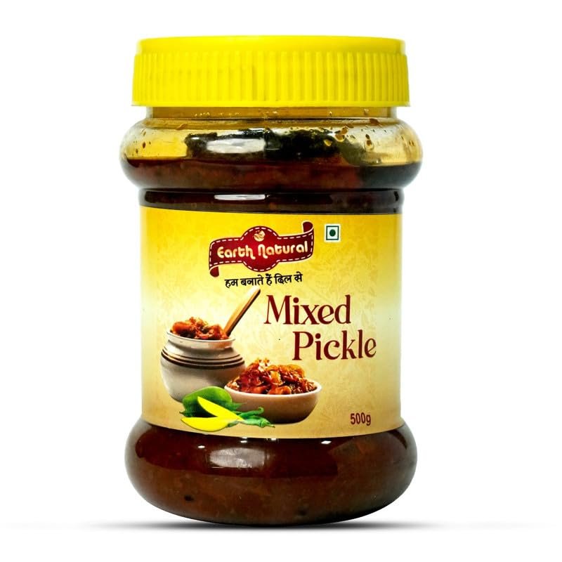 Earth Natural Mixed Pickle 500g, | Spicy, Tangy & Textured | Homemade Mixed Aachar | Traditional Indian Spices and Vegetables