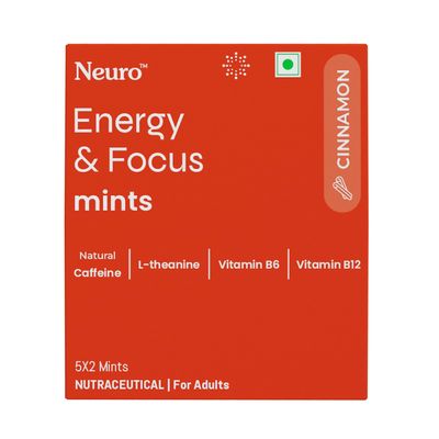 NeuroGum Energy Caffeine Mints (5 X 2 Sachets) - Sugar Free with L-theanine + Natural Caffeine + Vitamin B12 & B6 - Energy & Focus Supplement for Women & Men - Cinnamon Flavor | Pack of 2 (20 Mints)