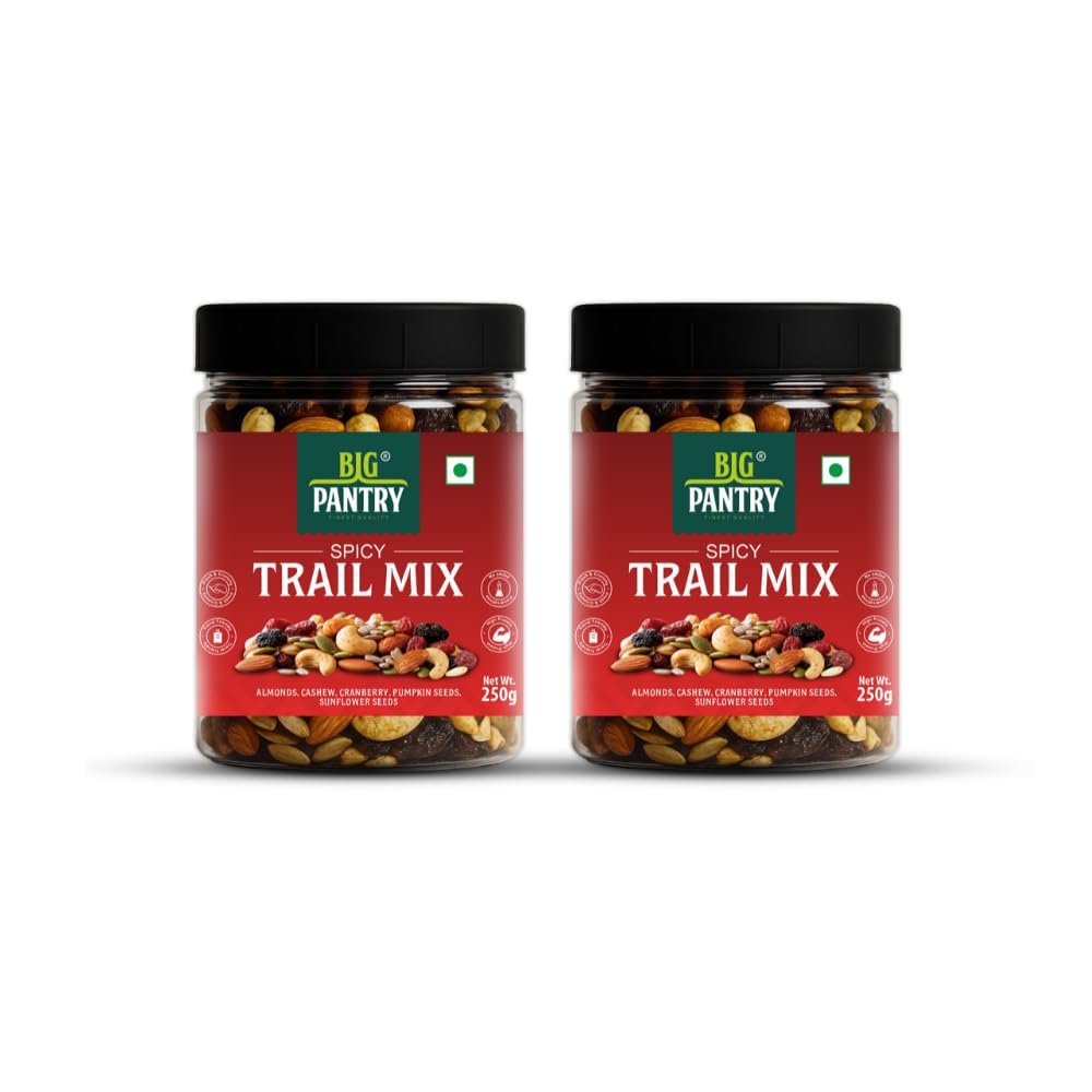 Big Pantry DRY FRUITS & SEEDS SPICY TRAIL MIX - 250g |Spicy Masala | Almond, Cashew, Cranberry, Black & Red Raisin, Pumpkin, Sunflower & Watermelon Seeds | 8 Superfood in 1 Mix | Pack of 2