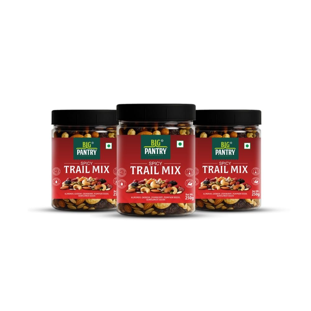 Big Pantry DRY FRUITS & SEEDS SPICY TRAIL MIX - 250g |Spicy Masala | Almond, Cashew, Cranberry, Black & Red Raisin, Pumpkin, Sunflower & Watermelon Seeds | 8 Superfood in 1 Mix | Pack of 3