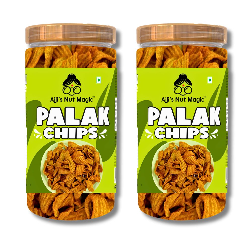 Ajji's Nut Magic Palak Chips 300g (Pack of 2- Each 150g) | Healthy Vegan Snack | Gluten-Free, Low-Calorie | Light & Crispy Chips | high protein | Natural ingredients | No Artificial Colors and Preservatives | Perfect Snacking for Kids & Adults | Trav