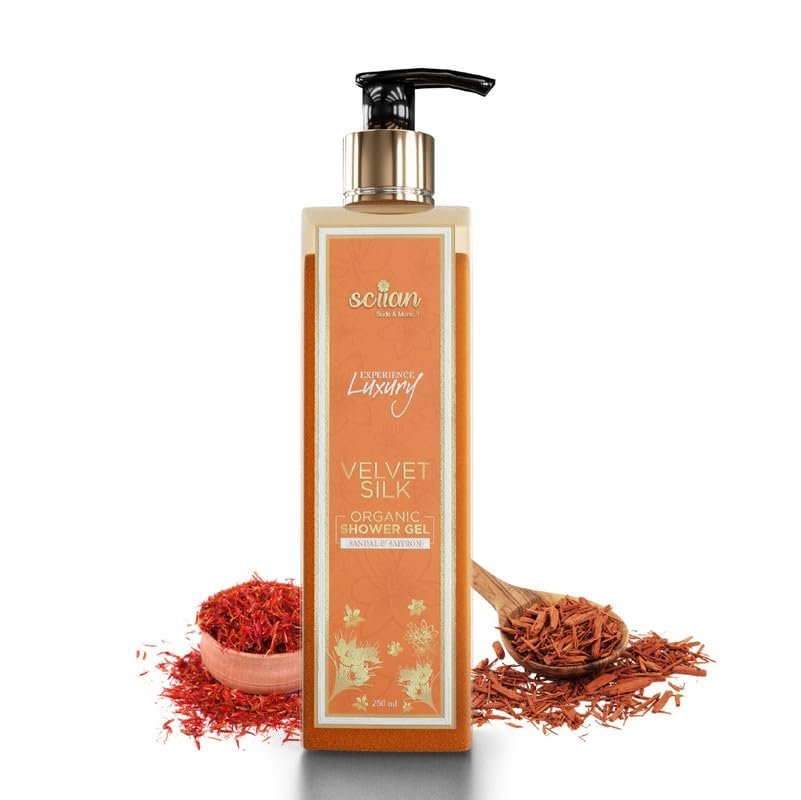 Aura By Sciian Sandal Saffron Shower Body Wash Gel 250ml | 97.5% Organic | Paraben & Sulphate Free | Moisturizing Bodywash Wash Dry Skin For Men and Women | Moisture and Nourish the Skin