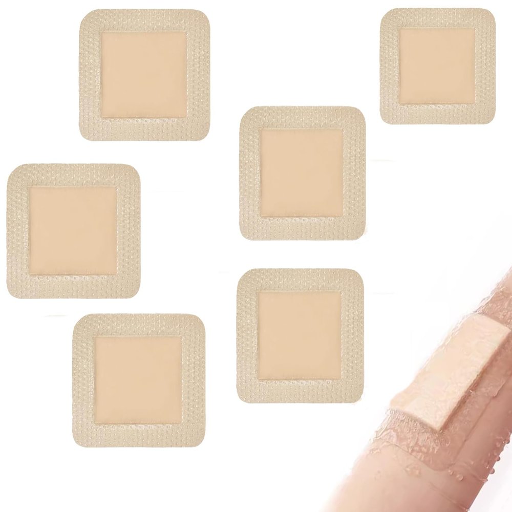 6 Pcs Bed Sore Dressing, Bandages for Wounds, Dressing Pads for Wound, 7.5x7.5cm Silicone Gel Foam Wound Dressing, Sterile Adhesive Square Dressing for Post-Surgical Care (white-2)