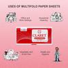 Claret Multi-Fold Paper Tissue | 1 Ply | 150 Sheets | 21x21 cm | Red Pack | Soft, Absorbent & Durable | OBA-Free | 100% Virgin Pulp | Ideal for Dispensers & Daily Cleaning (Pack Of 40) view 2