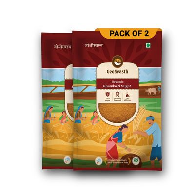 Geosvasth Organic Khandsari Sugar| Unrefined & Unprocessed Desi Khand | Sulphur Free, Chemical Free Khaand | Healthy Natural Sweetener for Cooking & Baking | Refined Sugar Alternative |1 Kg(Pack of 2)