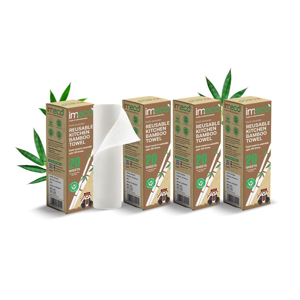 Imeco Reusable Kitchen Towel Roll-2000 Times Washable|Soft & Highly Absorbent|Better Alternative to Dishcloth, Kitchen Tissue Paper Roll/Paper Towel|Eco Bamboo Wipes for Home Cleaning|20 Sheets