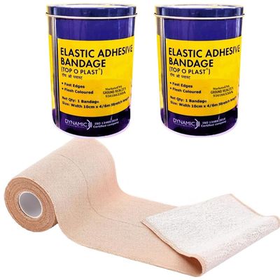 2 Packs Elastic Adhesive Bandage B.P 10cm x 4/6 m Stretchable Roll Top O Plast for First Aid Wrap Joint Muscle Hand Legs Ankle Knee Foot Medical Elastic Adhesive Crepe Bandage