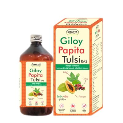 Dravya Aushadhi Giloy Papita Tulsi Ras Ayurvedic Immunity & Digestion Tonic with Giloy, Papaya Leaf & Panch Tulsi | Natural Detox & Vitality Support 500ml