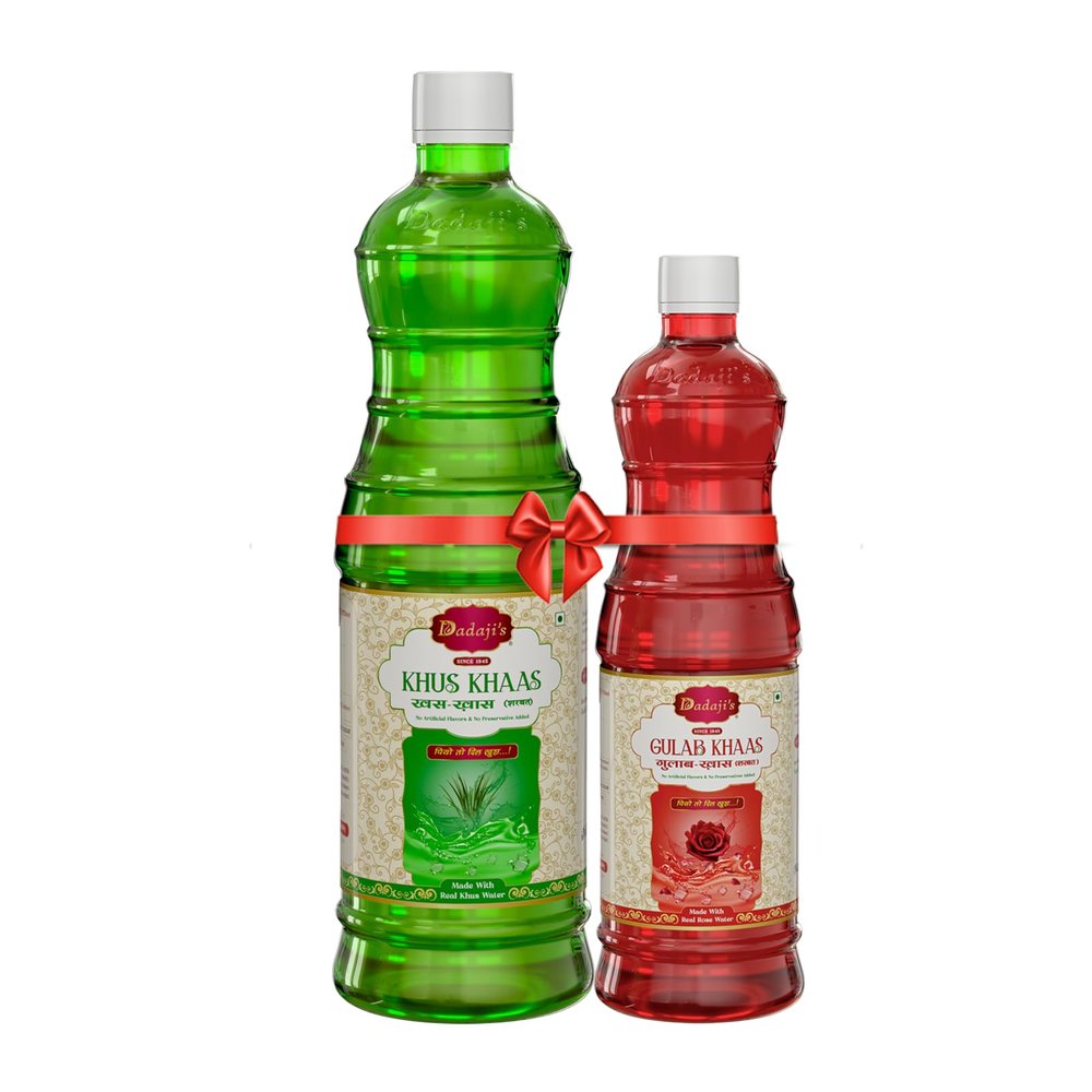 Dadaji's Sharbat -COMBOPACK - Delicious Refreshing Syrup for Beverages & Desserts | Natural Flavor for a Perfect Summer Drink (750ML + 400ML, Khus And Gulab)