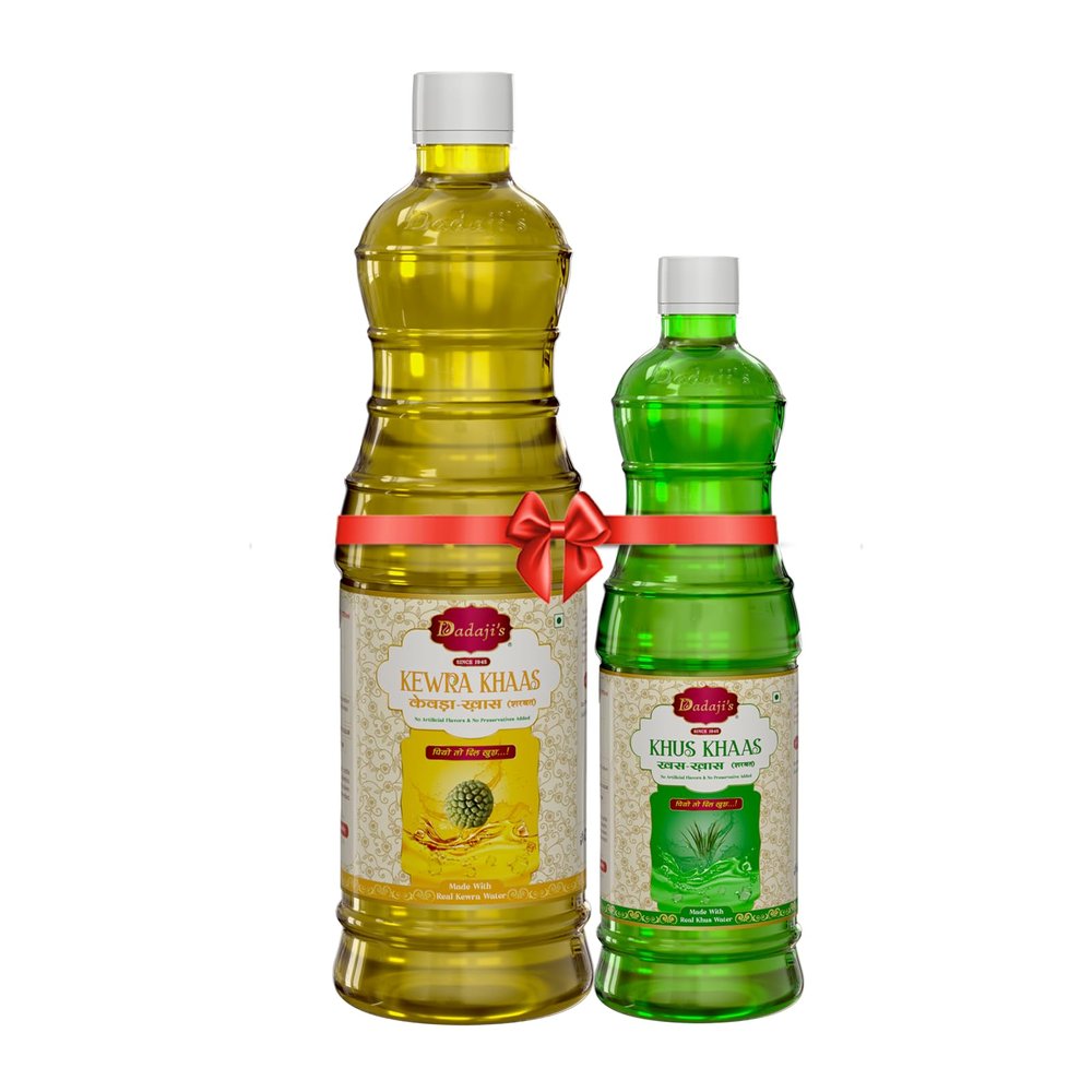 Dadaji's Sharbat -COMBOPACK - Delicious Refreshing Syrup for Beverages & Desserts | Natural Flavor for a Perfect Summer Drink (750ML + 400ML, Kewra And Khus)