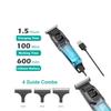 Beard trimmer and hair clipper for men with LED display, stainless steel self sharpening blades, turbo powered motor, adjustable length combs, USB fast charging view 2