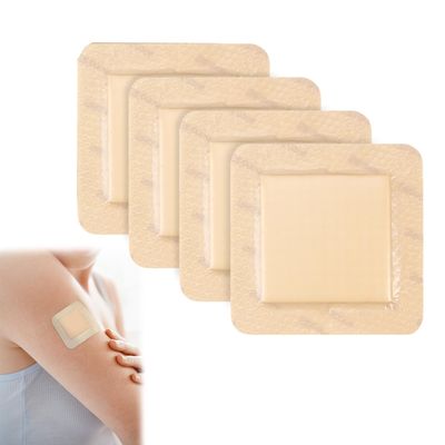 4PCS Waterproof Bandage, Bed Sore Dressing, Silicone Foam Dressing 7.5x7.5cm Wound Dressing with Border Adhesive Waterproof Central Ultra Absorbent-Foam (1.7X 1.7Inch) Square Waterproof Silicone Wound Bandage