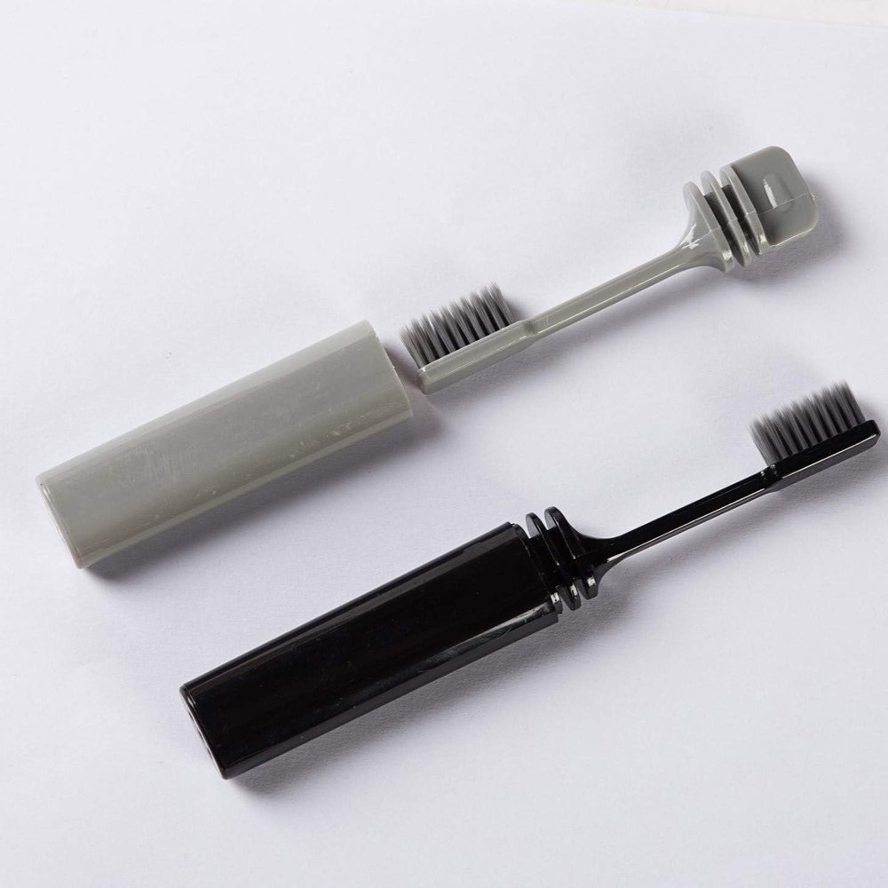 AMIQUS 2pcs Travel Foldable Toothbrush with Dupont Filaments for Adult and Juniors, In Anti Bacterial Cover Container, Oral Hygiene Care, Soft Bristle, Travel Use, Multicolour