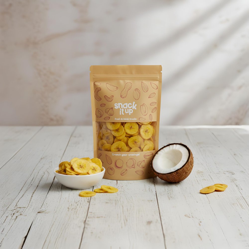 Snack It Up Premium Kerala Original Banana Chips in Coconut Oil(1 kg) | Crispy, Thin-Cut, Preservative-Free Wafers | Healthy Tea Time Snack | Ready to Eat | tasty and Yummy Snacks | 100% made with Coconut Oil