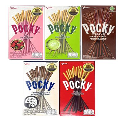 Glicos Pocky Biscuit Sticks Combo Pack  5 Flavours (Strawberry, Milky Matcha, Double Choco, Cookies & Cream, Chocolate)  47 g Each (Imported)