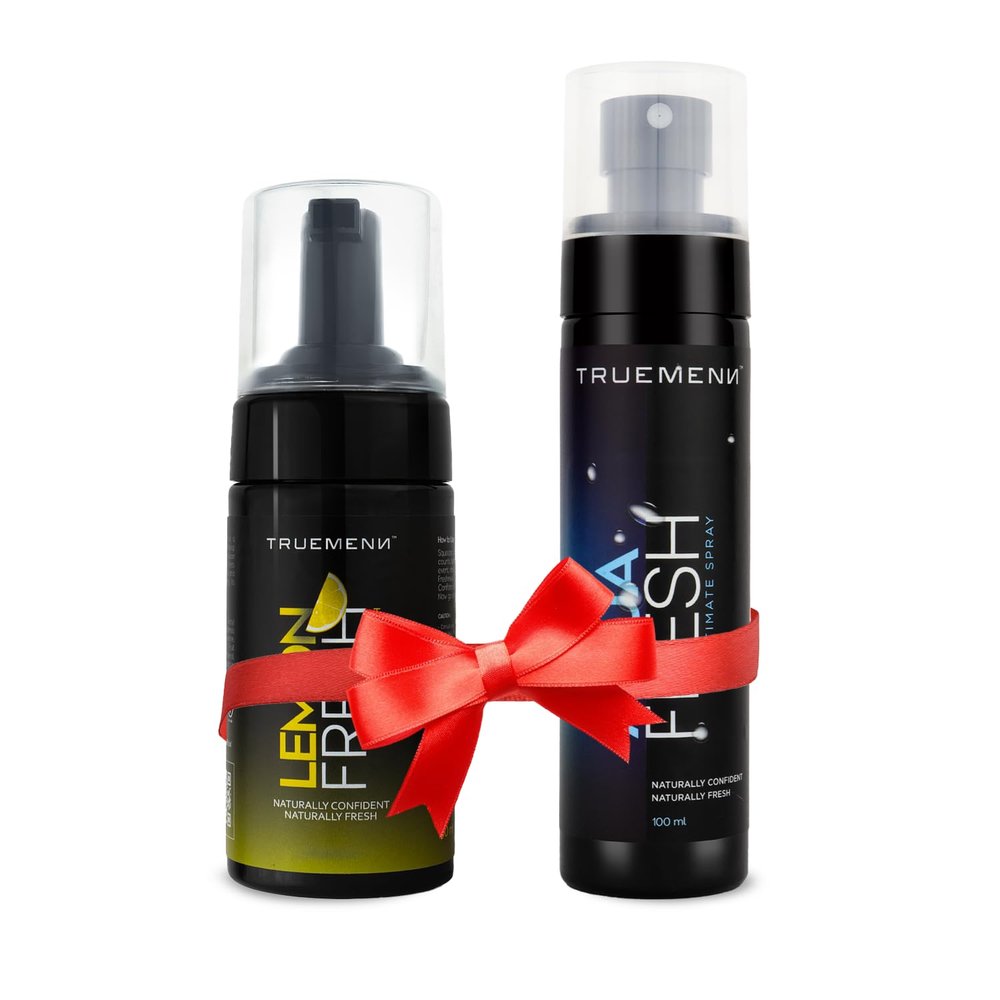 Truemenn Aqua Fresh Intimate Spray + Lemon Fresh Intimate Wash For Men - pH Balanced, Anti-Bacterial, Anti-Itch, Anti-Odour | With Aloe Vera & Lemon Extract | Daily Hygeine Wash Kit for Men | Dermatology Tested - 200ml