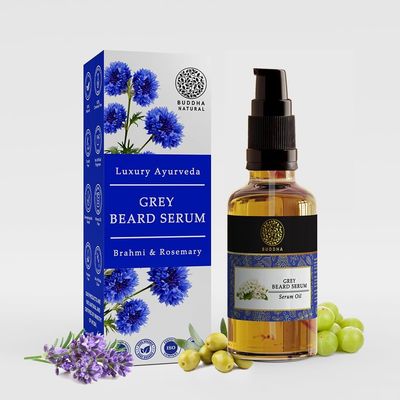 Buddha Natural Grey Beard Serum Oil for White to Black Beard  100% Natural Herbal Formula with Amla, Brahmi & Almond Oil | Beard Growth & Color Restoring Oil for Men | Turns White Beard to Black  25 ml