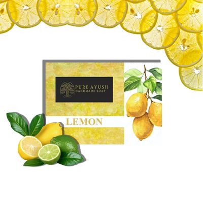Pure Ayush Handmade Lemon Soap  Natural, Antibacterial, Skin Brightening, Purifying Citrus Cleanse For Men And Women (Pack of 5 (Buy 4 Get 1 FREE))