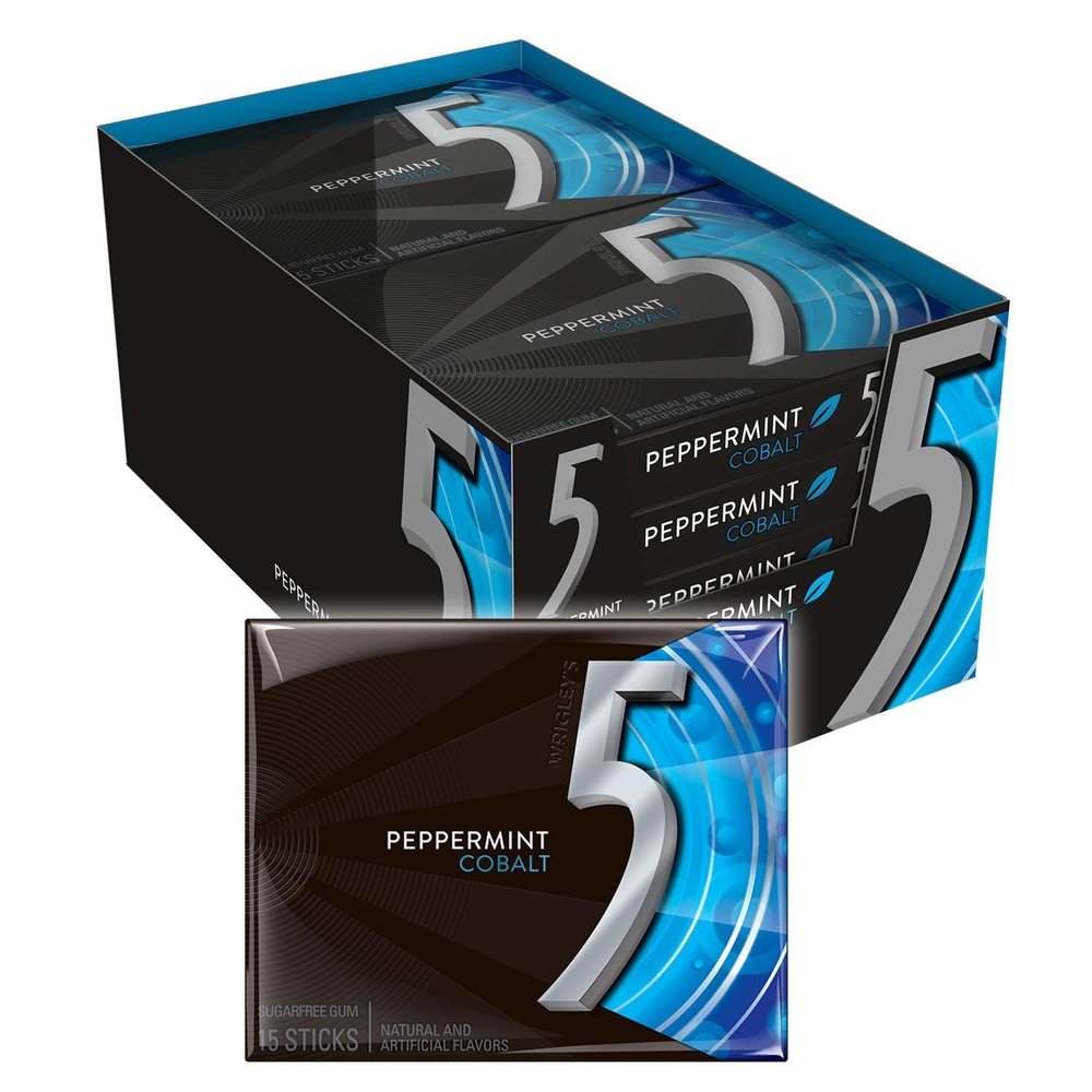 FruitJoy 5 Gum Peppermint Cobalt Sugarfree Chewing Gum, 15 Stick Pack Box (Imported)