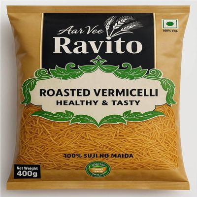 AarVee Ravito Roasted Vermicelli, 400g, 100% Suji, Healthy and Tasty