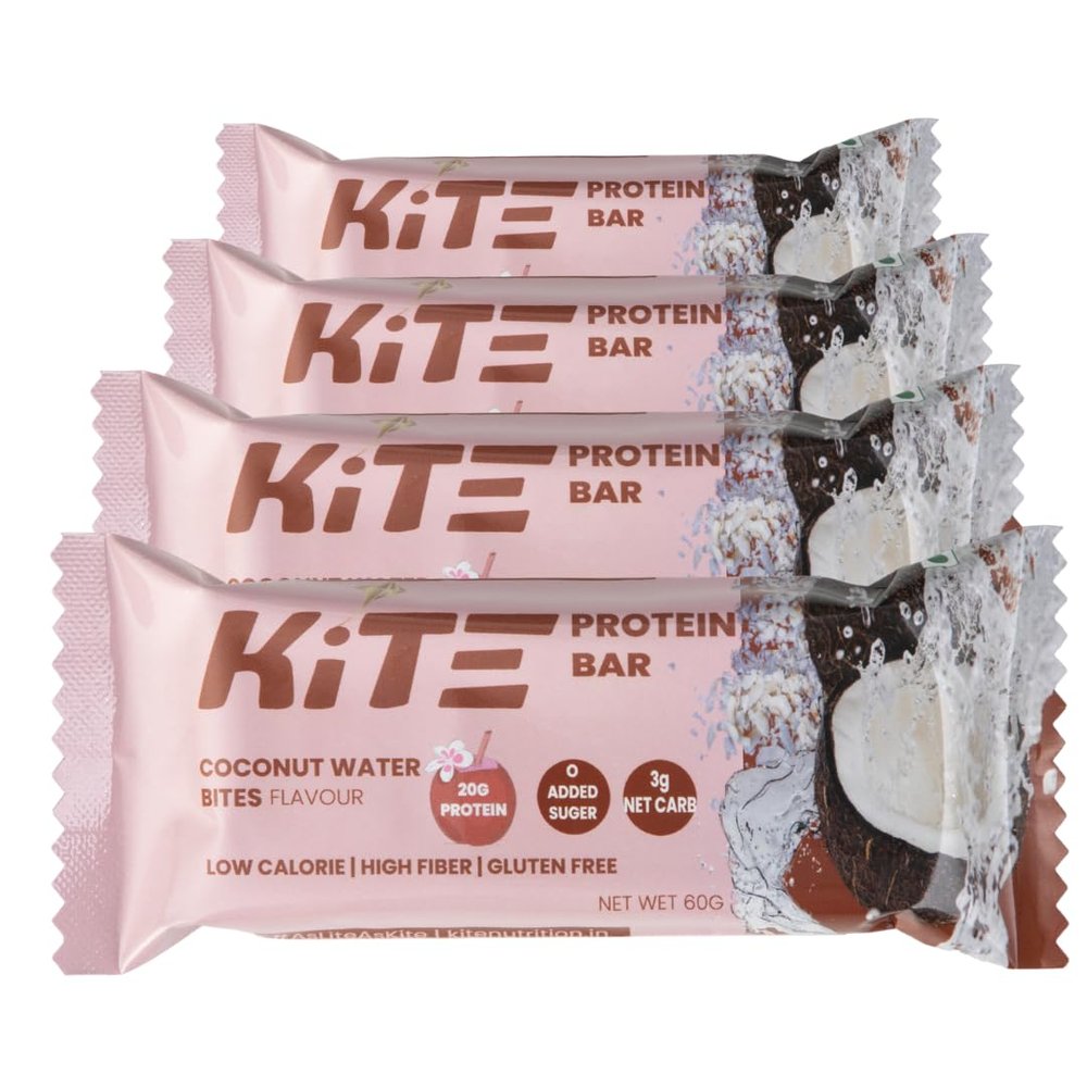 KiTE 20g Coconut Water Chunk Protein Bar (No Added Sugar) | 4 Net Carbs | keto friendly| 100% Home Made | High fiber | Zero Added Sugar Protein Bars | High Protein Isolates |No seed oil| 5-7 Main ingredients only (Pack of 4)