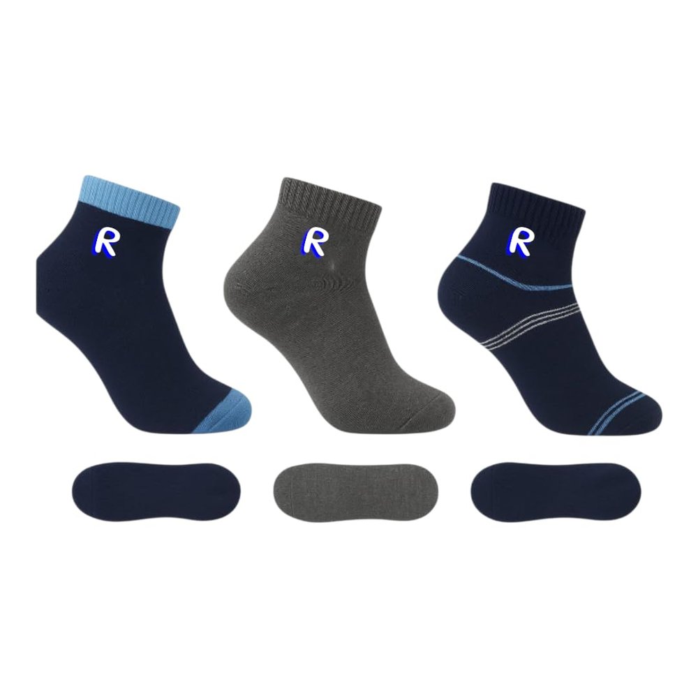 Athletic Performance Ankle Socks, Moisture-Wicking Cushioned Low-Cut Sports Socks, Black Yellow Gray, 3 Pair