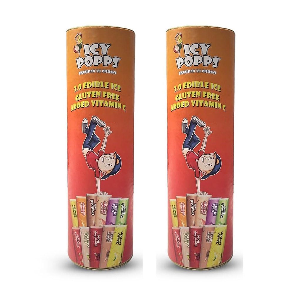 ICY POPPS Edible Ice Sticks | Comes with 11 Refreshing Flavours | Mango, Guava, Orange, Kala Khatta & More | Gluten-Free with Added Vitamin C | Refreshing Treat for Kids (Assorted_pack_of_22)
