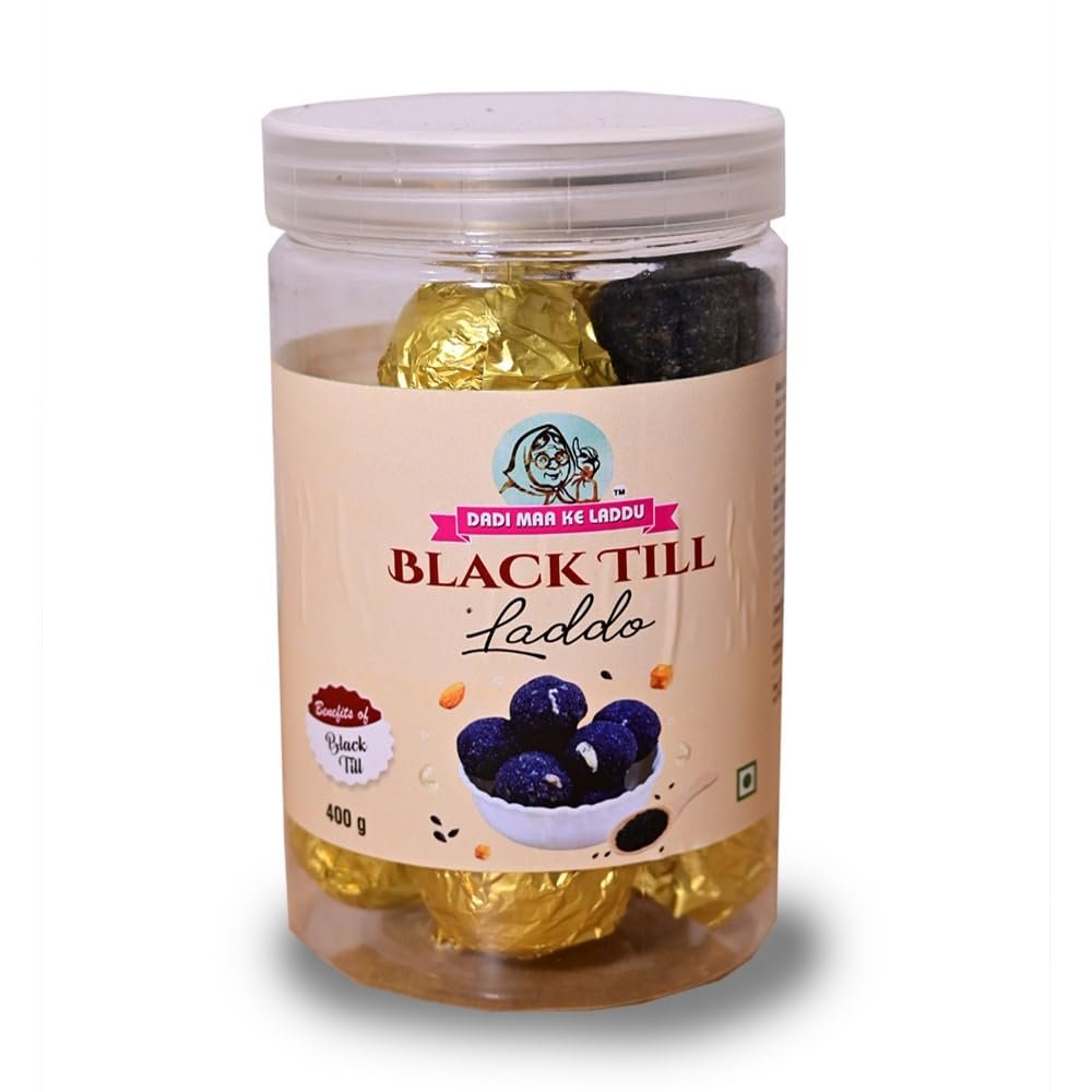 DADI MAA KE Black Til Laddu with Jaggery & Gond | Sesame Dry Fruit Ladoo with Almond & Cashew | Iron Rich Energy Sweet for Hemoglobin, Bone Strength, Joint Health & Postpartum Recovery | Traditional Healthy Laddu (400g)