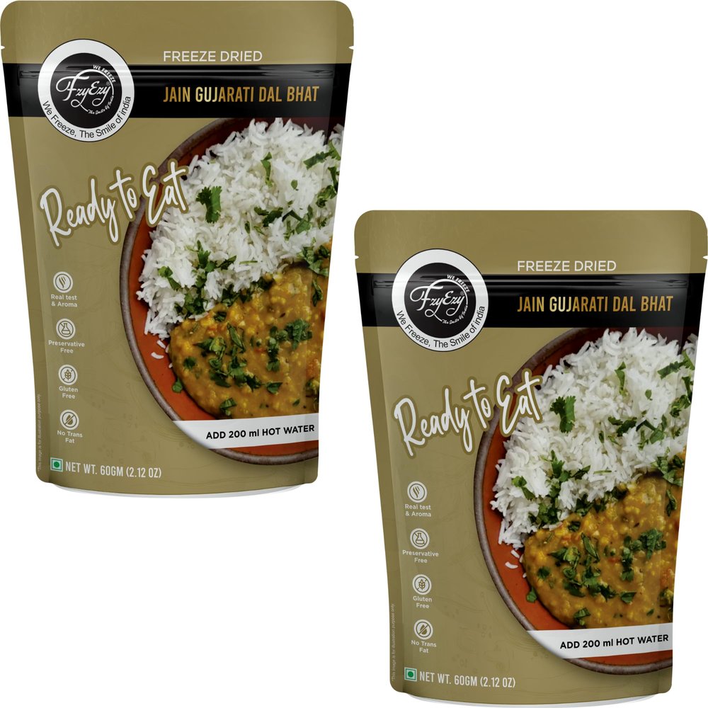Freeze-Dried Jain Gujarati Dal Bhat | Traditional No Onion No Garlic Ready-to-Eat Meal | Preservative-Free, Gluten-Free, Travel-Friendly Instant Food