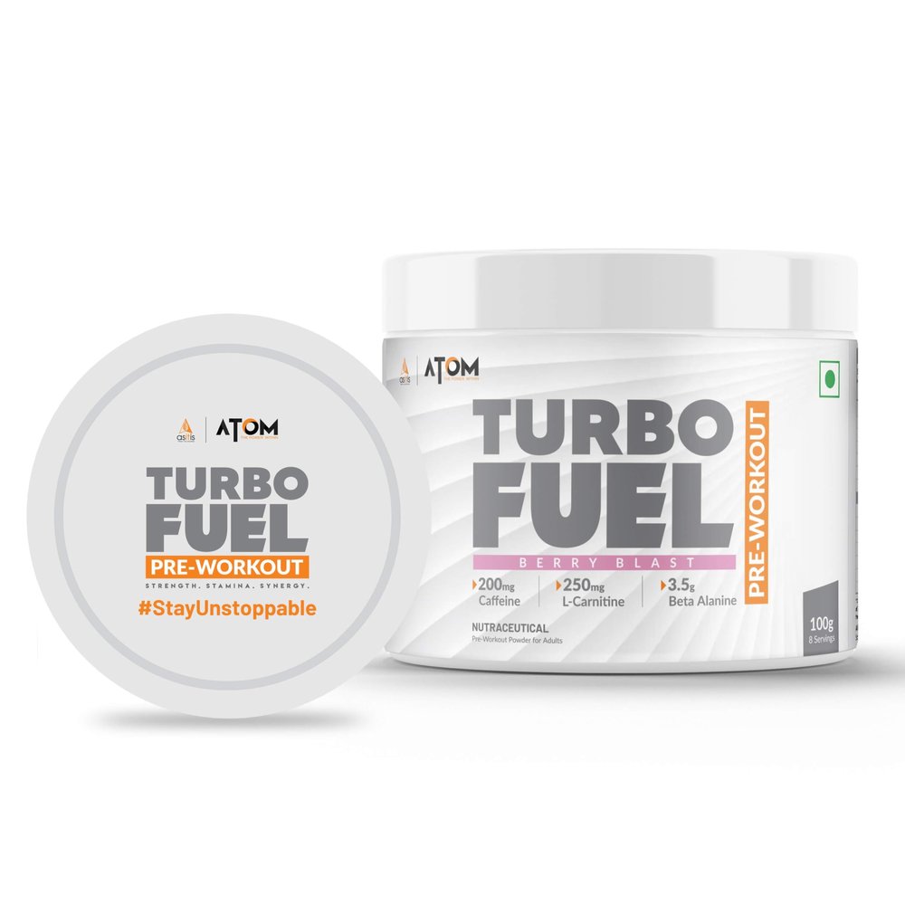 AS-IT-IS ATOM Turbo Fuel Pre-Workout Formula 200mg Caffeine, 4.3g Citrulline, 3.5g Beta Alanine I Energy, Strength, Focus & Muscle Pump Support I 8 Servings, Berry Blast Flavour