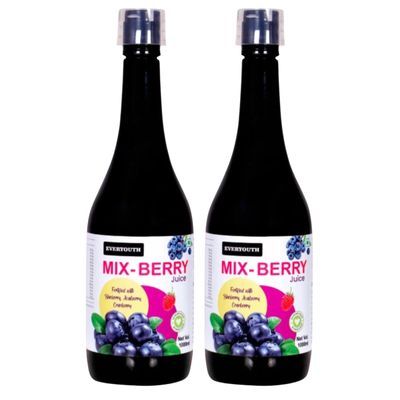 EVERYOUTH Geo Super Berry Juice 1000 ml | Mixed Berry Juice Blend | Natural Blend of Chokeberry, Blueberry, Gooseberry, Acai, Noni, Blackberry, Goji & More|Pack of 2