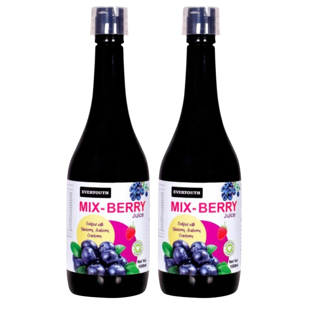 EVERYOUTH Geo Super Berry Juice 1000 ml | Mixed Berry Juice Blend | Natural Blend of Chokeberry, Blueberry, Gooseberry, Acai, Noni, Blackberry, Goji & More|Pack of 2