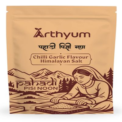 Arthyum Himalayan Pink Salt Blends with Chilly Garlic, Seasonings for Pasta, Pizza, Salads, Premium Sprinkler | Unprocessed | Pure & Natural Traditional Grounded Salt ( Silbata) | Healthy Italian Spice Blend Authentic from Pahadi Pisi Noon| 100gm