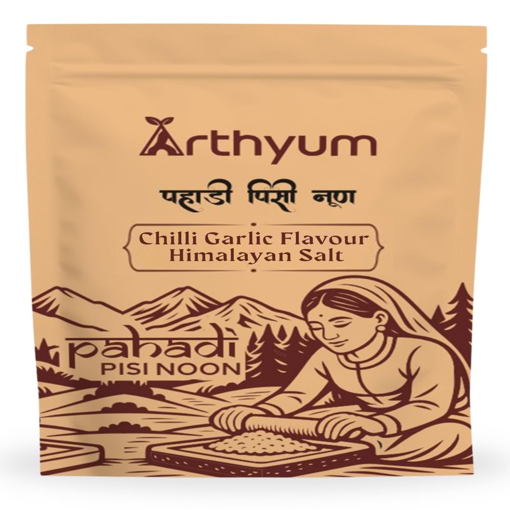 Arthyum Himalayan Pink Salt Blends with Chilly Garlic, Seasonings for Pasta, Pizza, Salads, Premium Sprinkler | Unprocessed | Pure & Natural Traditional Grounded Salt ( Silbata) | Healthy Italian Spice Blend Authentic from Pahadi Pisi Noon| 100gm