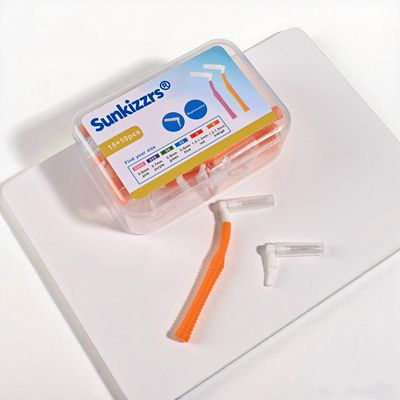 Sunkizzrs 25-Pcs Interdental Brush for Teeth L-Shape Dental Floss Toothpick for Orthodontics Oral Dental Hygiene Brush Sticks for Teeth Reusable Cleaning Tool (Orange, 1.2mm)