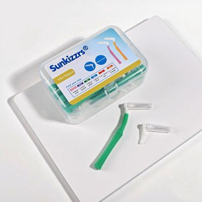 Sunkizzrs 25-Pcs Interdental Brush for Teeth L-Shape Dental Floss Toothpick for Orthodontics Oral Dental Hygiene Brush Sticks for Teeth Reusable Cleaning Tool (Green, 0.8mm)