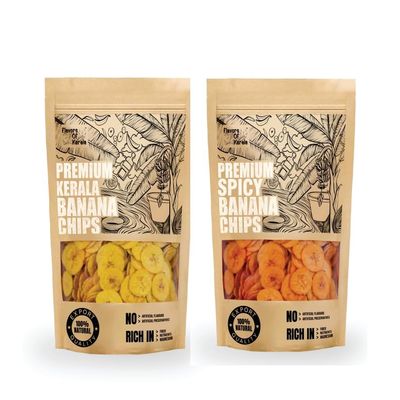 FLAVORS OF KERALA (FOK) | Premium Kerala Banana Chips Wafers In Coconut Oil 300 Grams & Premium Kerala Spicy Banana Chips in Coconut Oil 300 Grams | Traditional, Fresh,Thin, Crispy, Namkeen Snack.