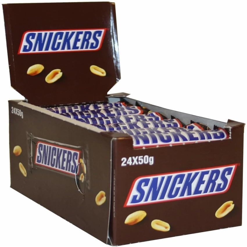 FruitJoy Snickerr Chocolate Bar Consisting of Nougat Topped With Caramel and Peanuts, All Encased in Milk Chocolate 50g X 24 Pieces Box (From UK)