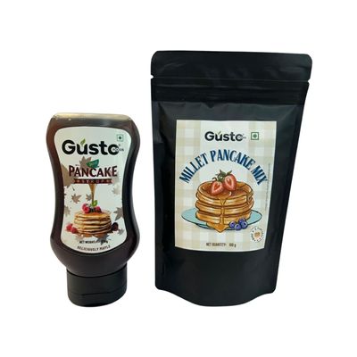 Gusto Foods Pancake Combo - Pancake Syrup (375g) & Millet Pancake Mix (100g) | Canadian Grade A Maple Syrup | for Pancakes, Waffles, Yoghurt and Desserts | No Additives