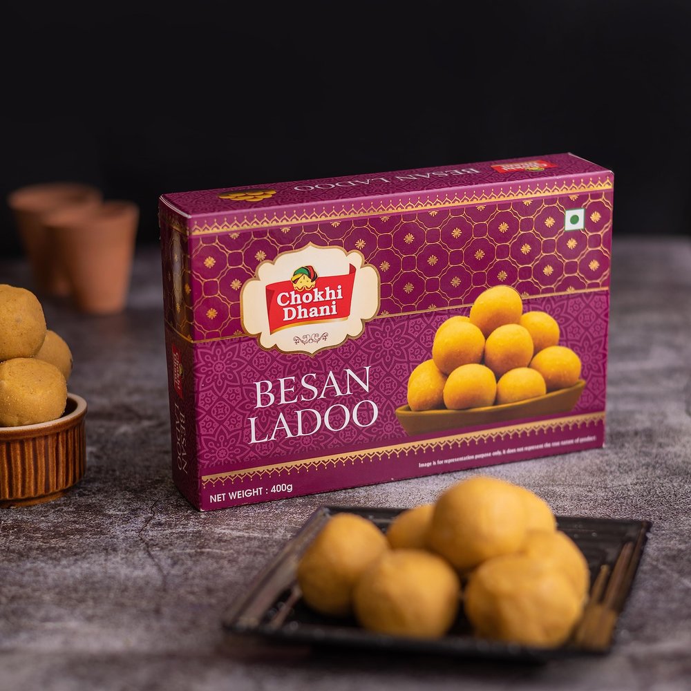 Chokhi Dhani Besan Ladoo (400g) | Traditional Indian Sweet Laddu | Handmade Gram Flour & Ghee Dessert | Ready-to-Eat Festive Delicacy
