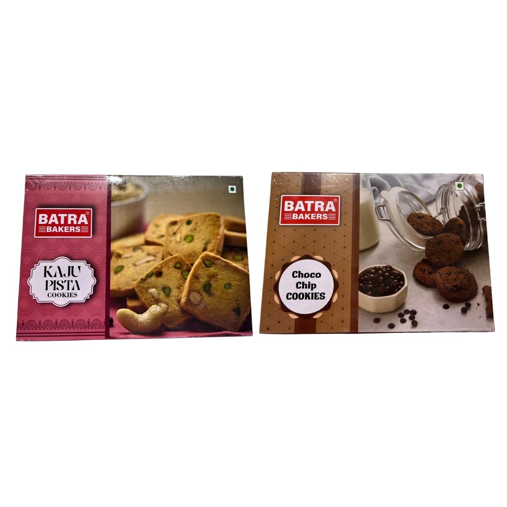 Batra Bakers Kaju Pista Biscuits & Choco Chip Cookies Combo Pack  Premium Cashew Pistachio Cookies (400g) + Crunchy Chocolate Chip Biscuits (300g) | Eggless Indian Bakery Style Snacks