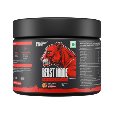 Beastlife Pre-Workout | 105 gm | Fruit Puch Flavor | Boosts Pump & Energy | Speeds Up Recovery | 2000 mg Citrulline | 2500 mg Beta-Alanine | 200 mg Caffeine | 500 mg Betaine