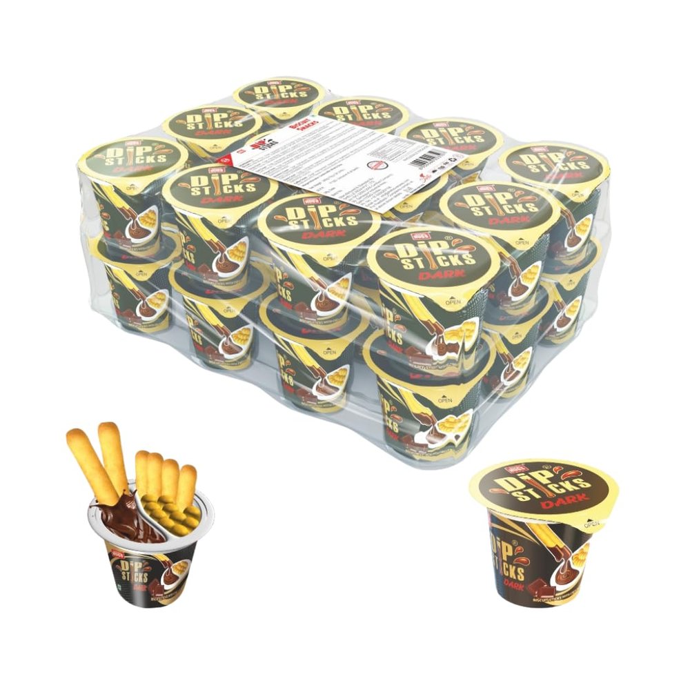 Hugs Dip Sticks  Dark Chocolate Dip with Crunchy Biscuit Sticks | Choco Snacks for Kids & Adults | Fun Chocolate Biscuit Pack for Parties, Birthdays, Gifting & Everyday Treats (24 pcs Tray)