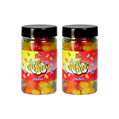 Tosca Blah Blah Jelly Beans  Mixed Fruit Flavoured, Multicolored Jelly Candy | 100% Vegetarian, Gelatin-Free Sweets | Kids Candy, Party Snacks & Cake Decoration (150g x Pack of 2 Jars)