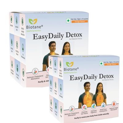 Biotane EasyDaily Detox for instant Gut Cleanse | Removes Toxins | Reduces Cholesterol | Refresh your body and mind | Everday Freshness | Orange Flavoured 10 Sachets (10g Each) (Pack of 2)