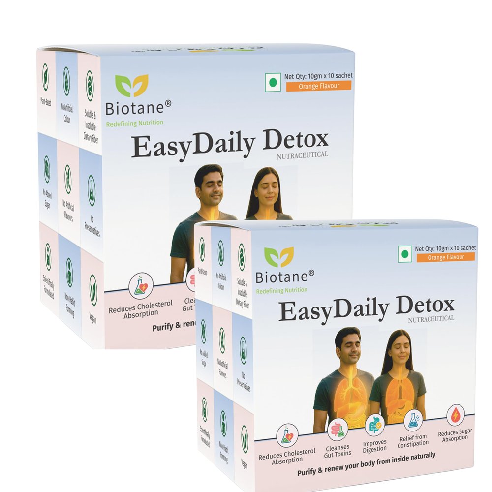 Biotane EasyDaily Detox for instant Gut Cleanse | Removes Toxins | Reduces Cholesterol | Refresh your body and mind | Everday Freshness | Orange Flavoured 10 Sachets (10g Each) (Pack of 2)
