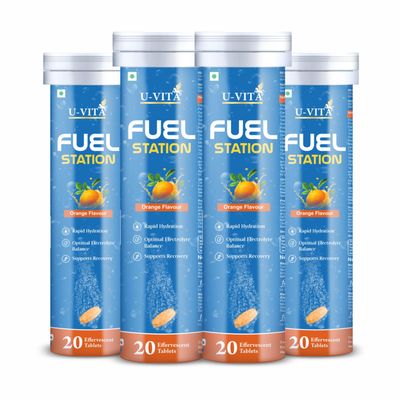 U-VITA Fuel Station Electrolyte Drink Mix, Orange Flavour, 20 Effervescent Tablets, with Vitamins and Minerals for Rapid Hydration (4)
