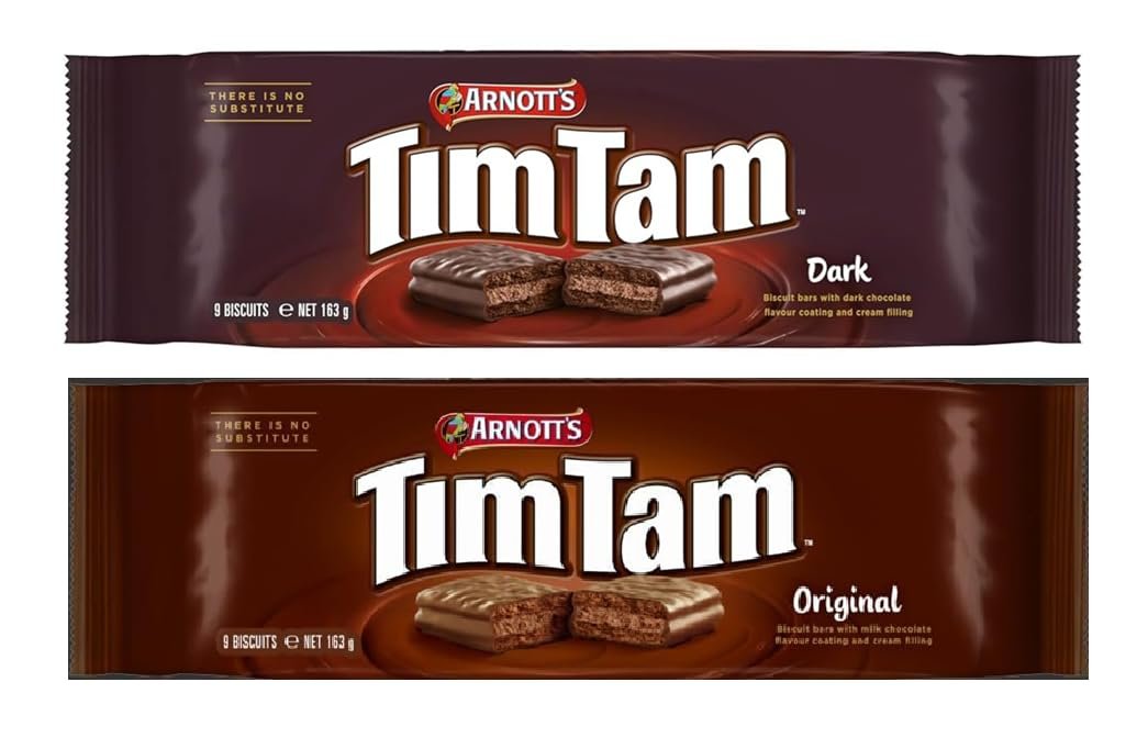 Arnotts TimTam Biscuit Bars Combo Pack of Original Chocolate And Dark Chocolate  Rich Chocolate Cream Biscuits, Dark & Original, 163g Each (Australia)