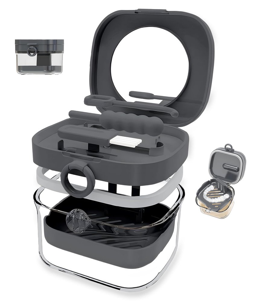 VayuSrot Retainer Case, Double Layer Denture Box With Mirror, Leakproof Aligner Case For Travel And Home Use