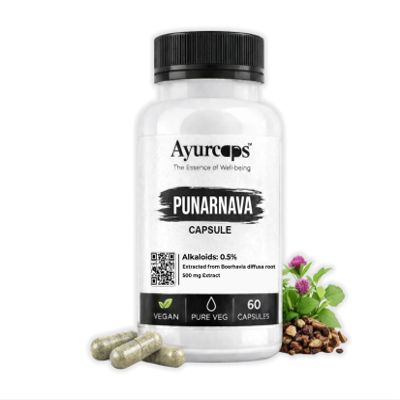 Ayurcaps Punarnava 500mg (60 Veg Capsules) | Ayurvedic Kidney And Liver Support Supplement | Helps Maintain Healthy Fluid Balance | Plant-based | No Added Preservatives (Pack of 1)